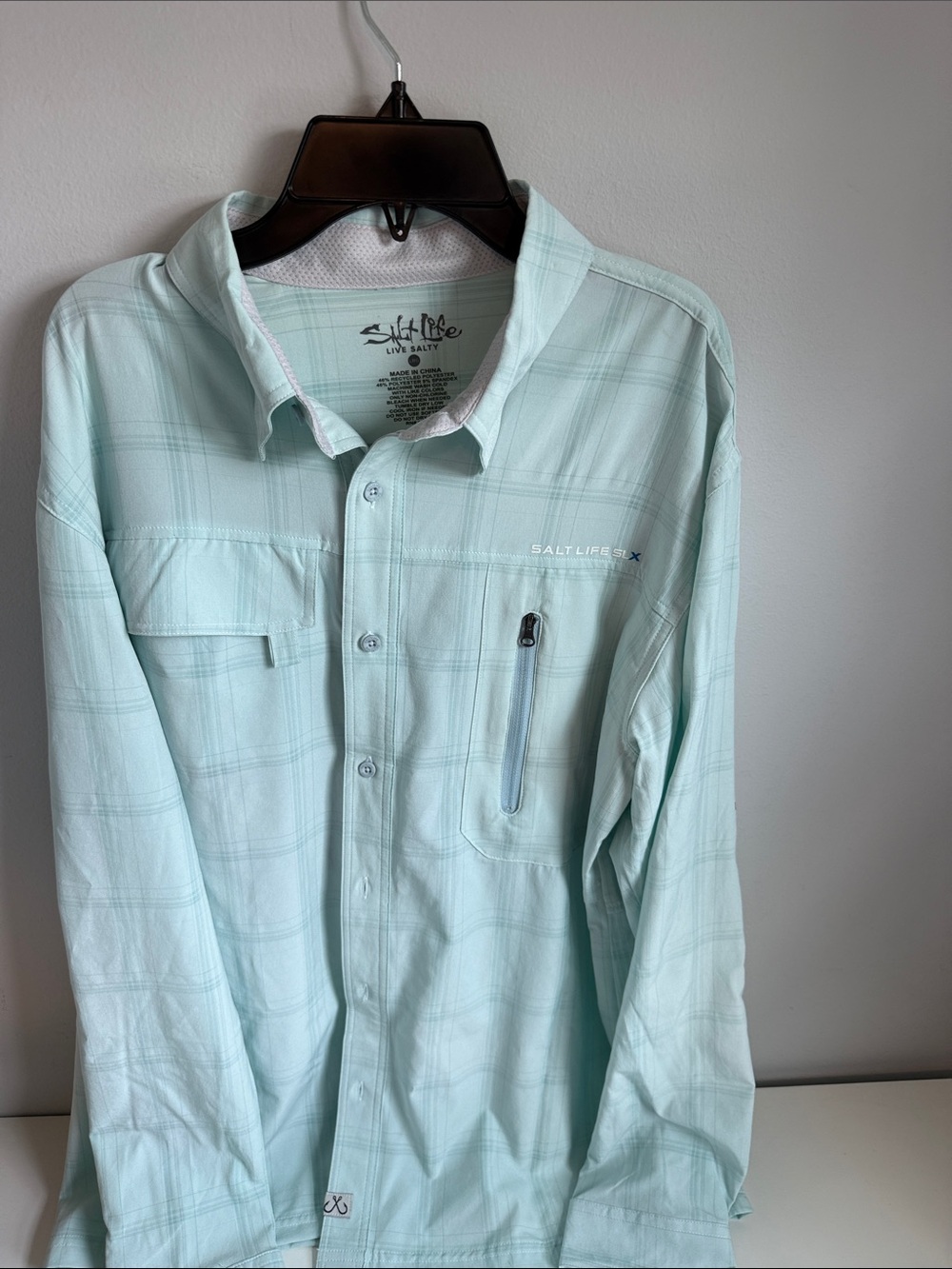 Salt Life Light Aqua Performance Button-Up Shirt Jacket